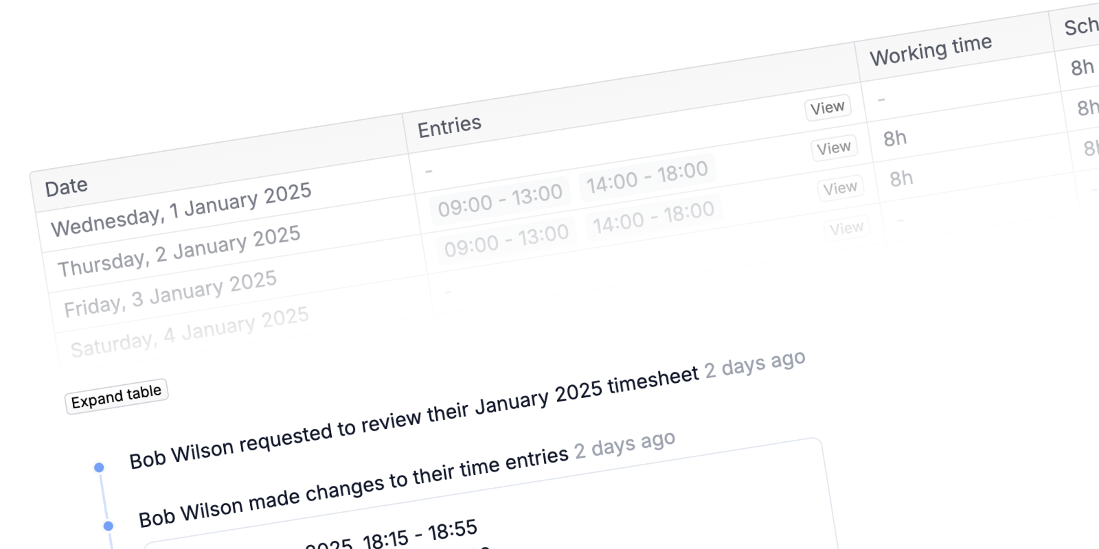 Timesheets user interface
